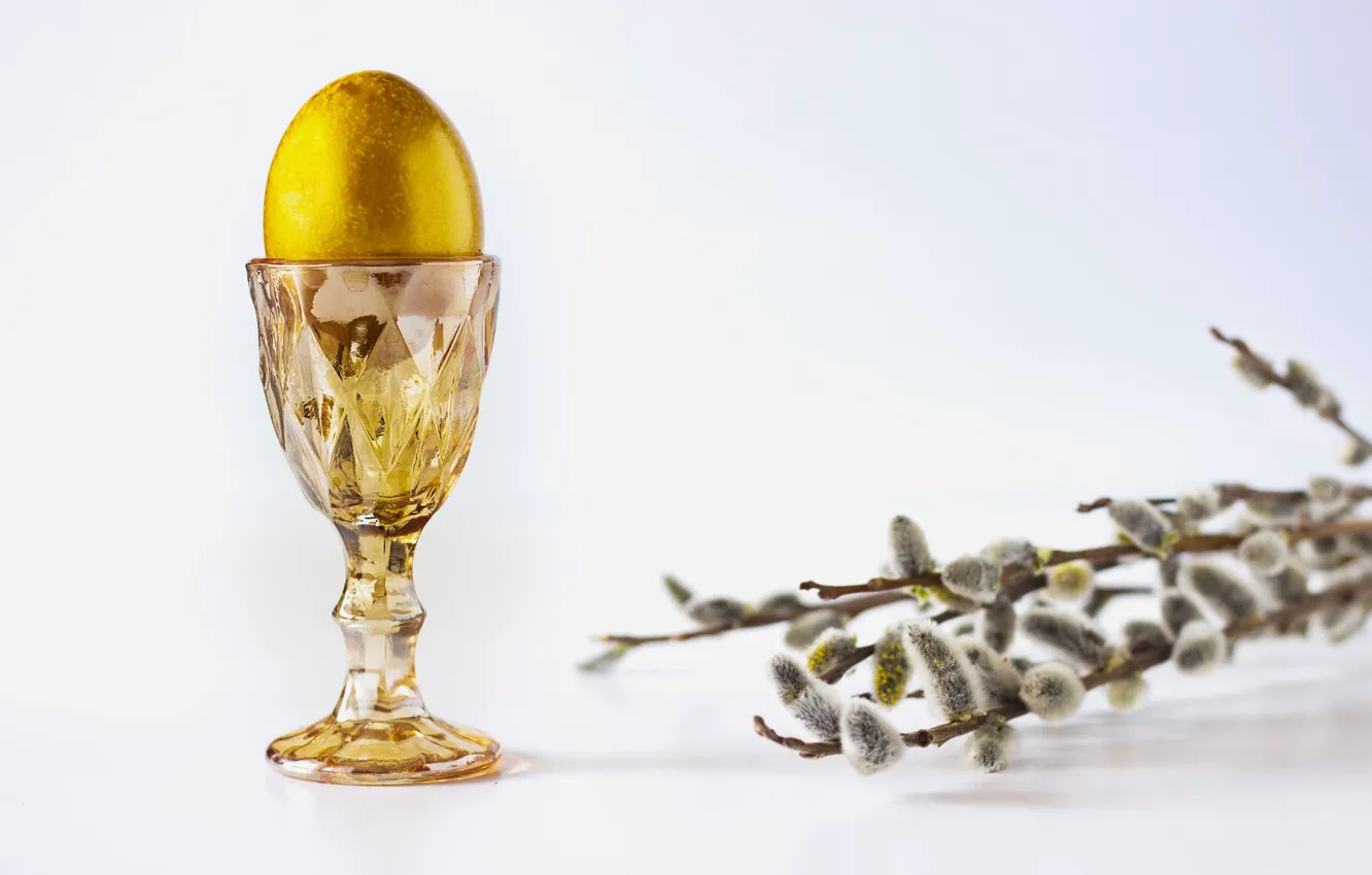 Photo wallpaper glass, branches, holiday, eggs, spring, Easter, white background, gold