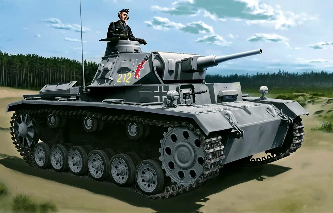 Photo wallpaper figure, art, Panzerkampfwagen III, PzKpfw III, German Medium Tank