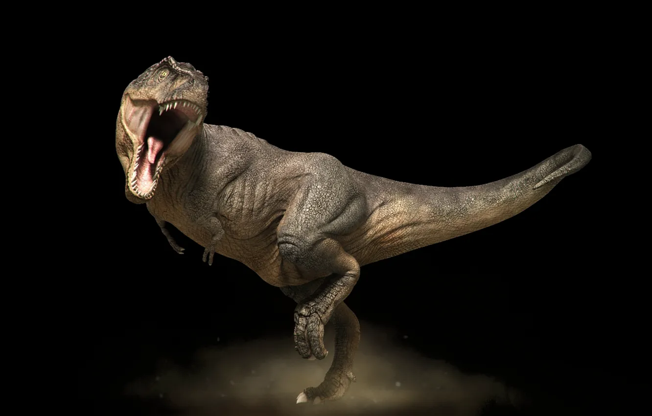 Photo wallpaper dark, mouth, stand, Tyrannosaurus Rex