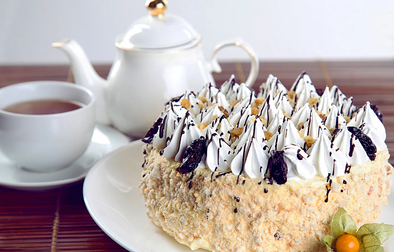 Photo wallpaper kettle, cake, cream, cakes, sweet