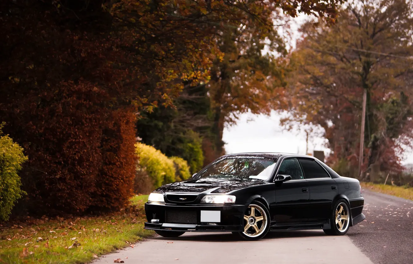 Photo wallpaper road, machine, autumn, trees, street, Toyota, tayota, chayzer