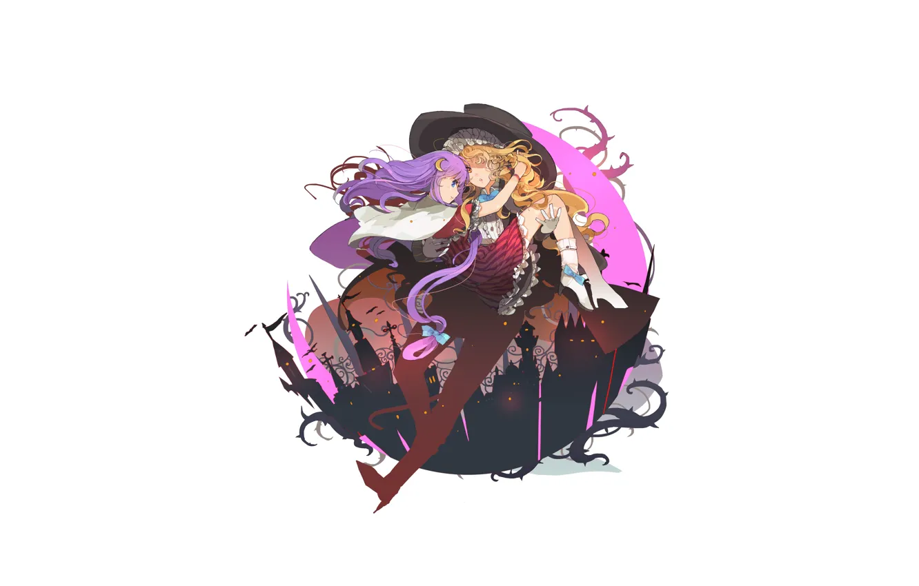 Photo wallpaper white, eyes, girl, trees, yellow, red, the city, lights