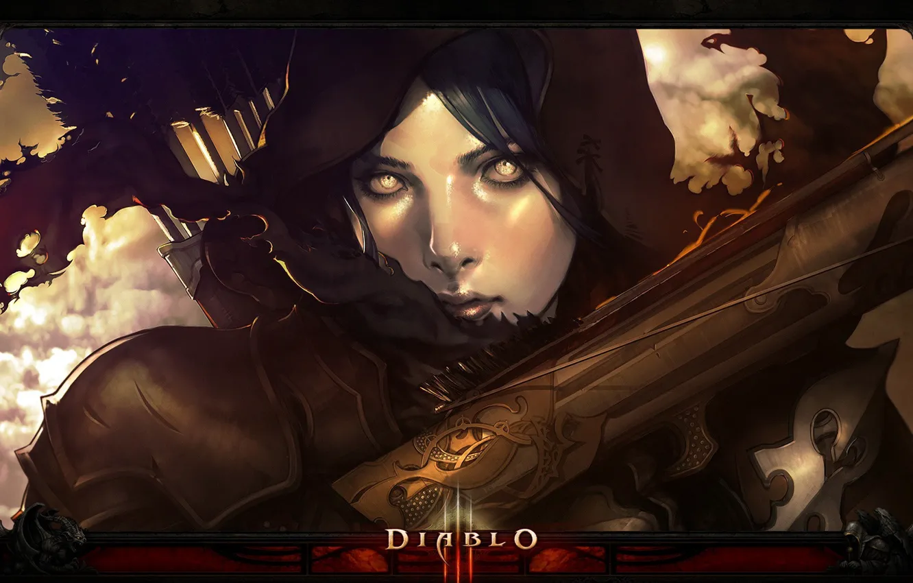 Photo wallpaper girl, face, art, hood, girl, arrows, Diablo 3, Diablo III