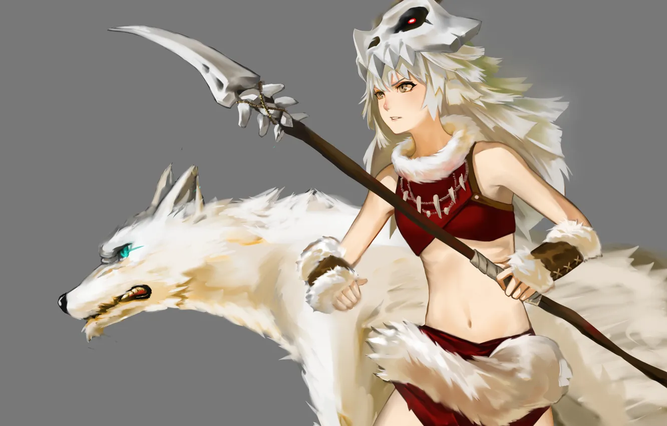 Photo wallpaper girl, background, wolf, Amazon, crusaders quest