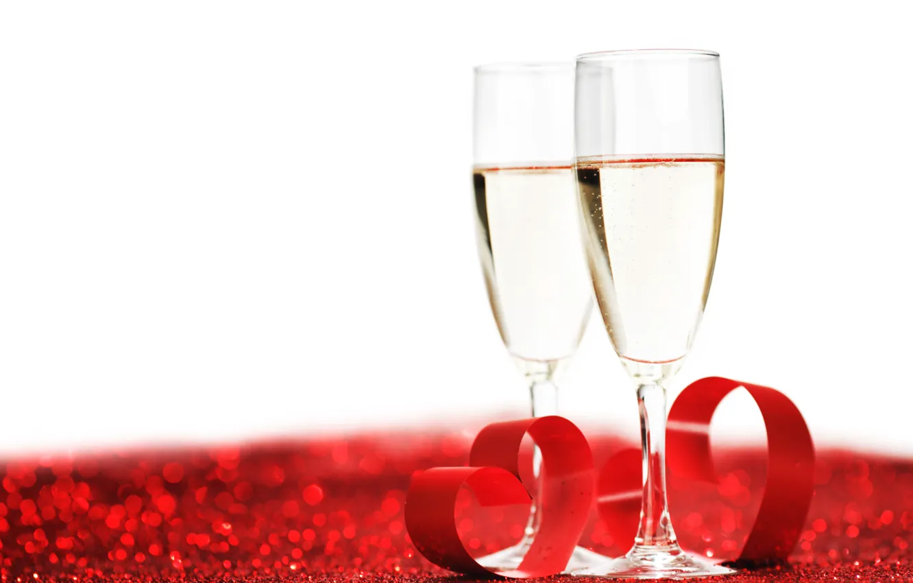 Photo wallpaper love, holiday, glasses, hearts, champagne, Valentine's day