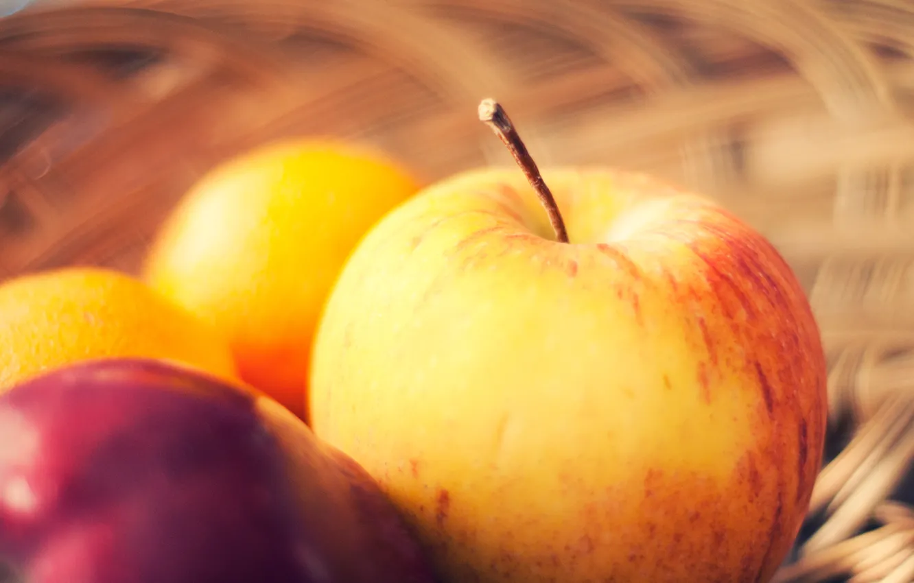 Photo wallpaper basket, apples, fruit, razmytost