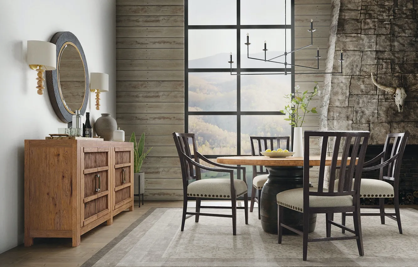 Photo wallpaper design, style, room, interior, fireplace, dining room