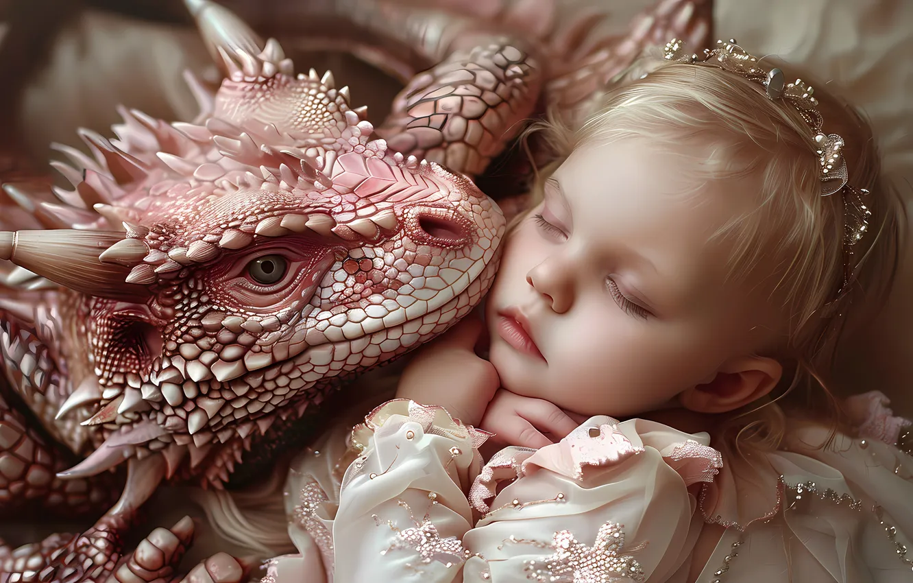 Photo wallpaper face, pose, dragon, sleep, fantasy, sleeping, girl, Princess