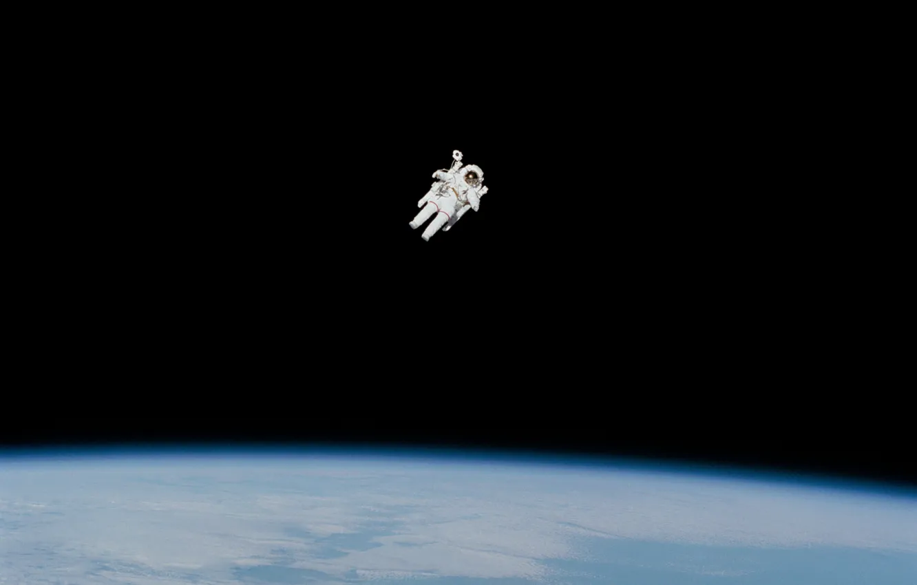 Photo wallpaper space, darkness, earth, planet, astronaut, the suit, NASA, the