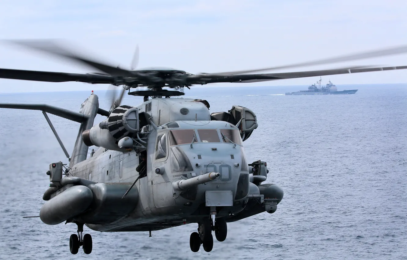 Photo wallpaper flight, helicopter, military, Sikorsky, transport, heavy, CH-53, Sea Stallion