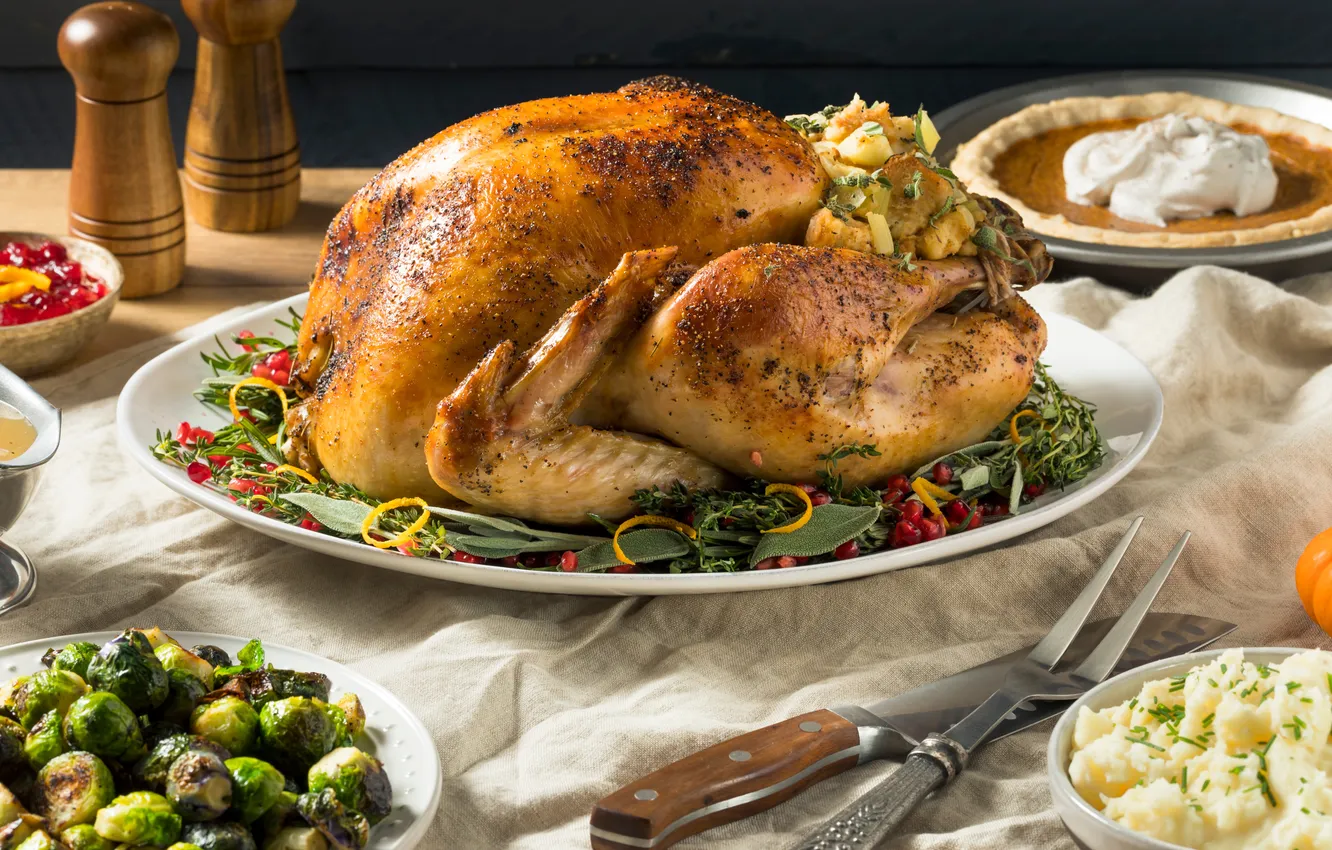 Photo wallpaper food, autumn, Turkey, dinner, vegetable, roasted, Thanksgiving