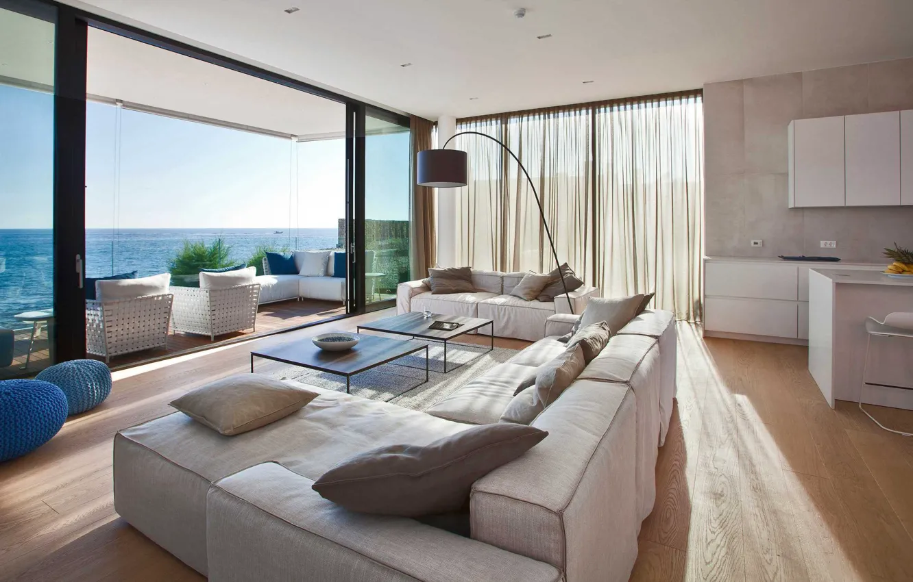 Photo wallpaper interior, sea view, Croatia, living room, Novigrad, Villa Sperone, Northern Istria, by Studio Metrocubo