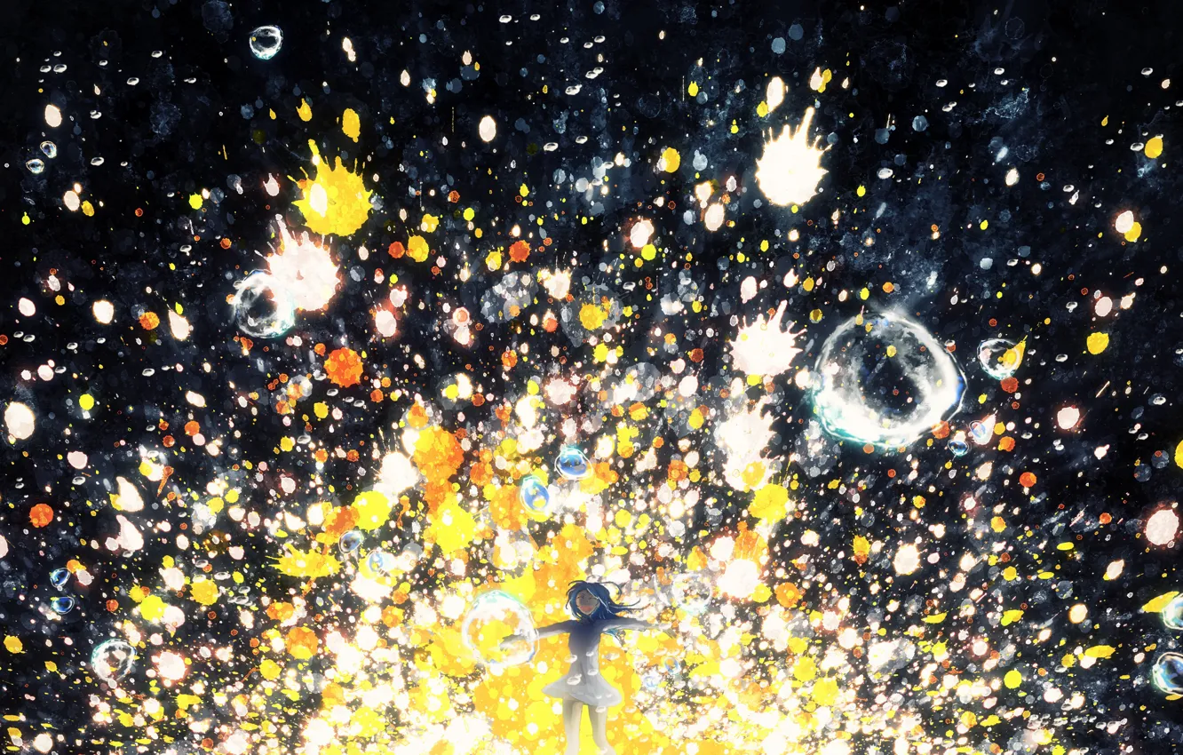 Photo wallpaper girl, bubbles, Y_Y, colorful splashes