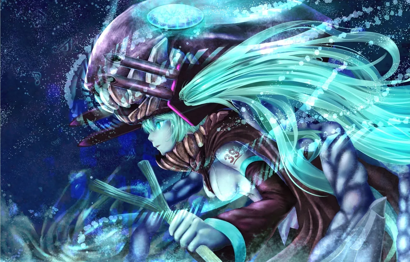 Photo wallpaper girl, bubbles, anime, art, vocaloid, hatsune miku, under water, kantai collection