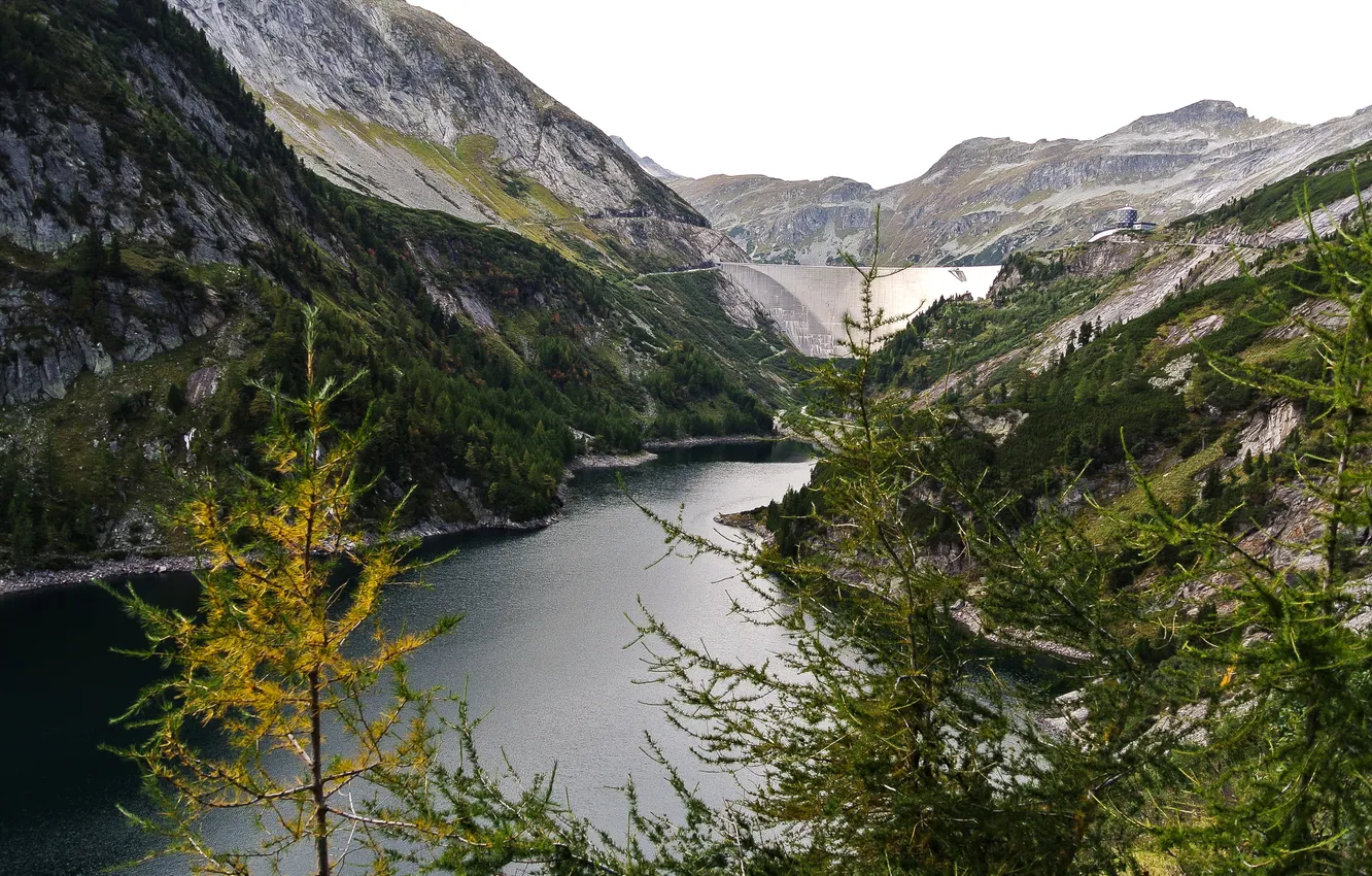 Photo wallpaper mountains, river, Austria, dam, Galgenbichl