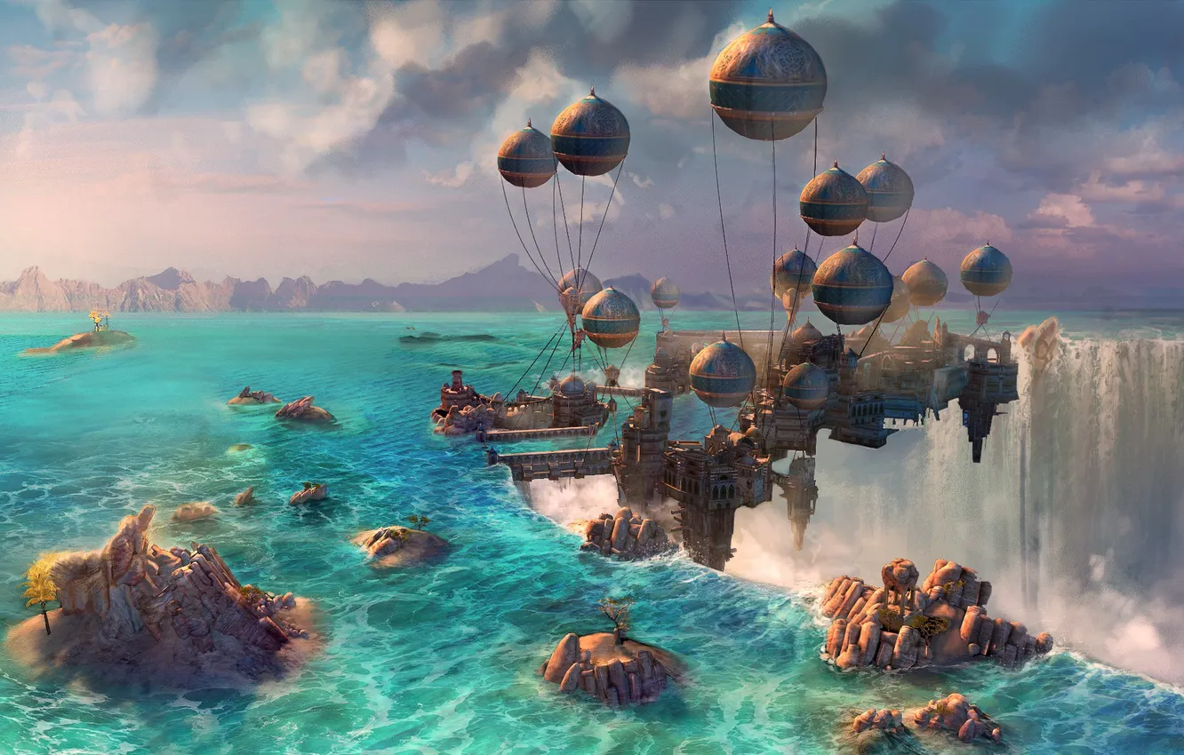 Photo wallpaper sea, water, the city, stones, balls, view, waterfall, Kartuga