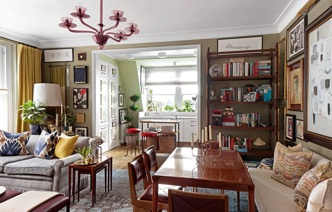 Photo wallpaper style, interior, Designer Martin Brudnizki's compact west London fl, London, living room, design