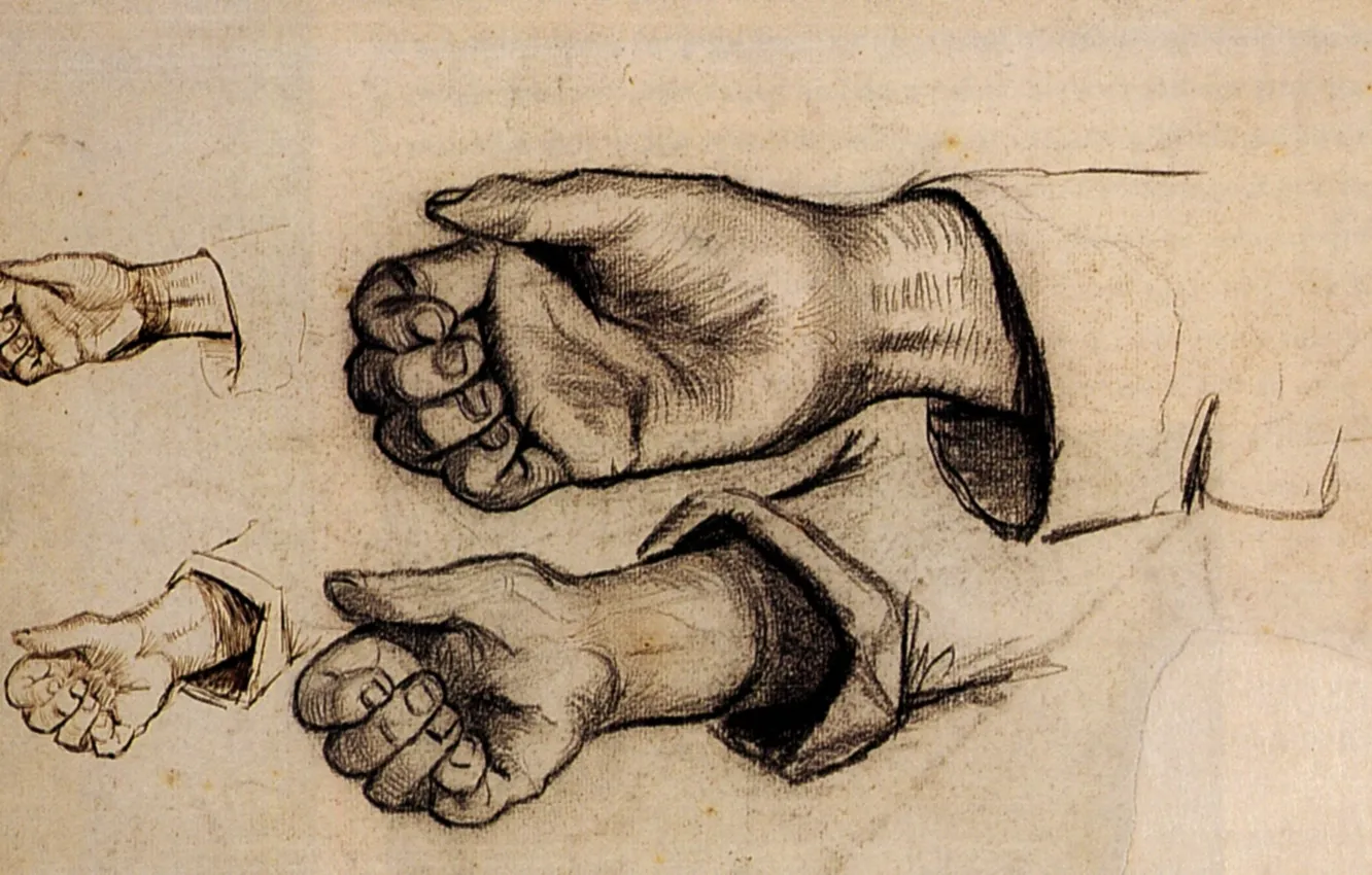 Photo wallpaper hand, fist, sleeve, Vincent van Gogh, Four Hands