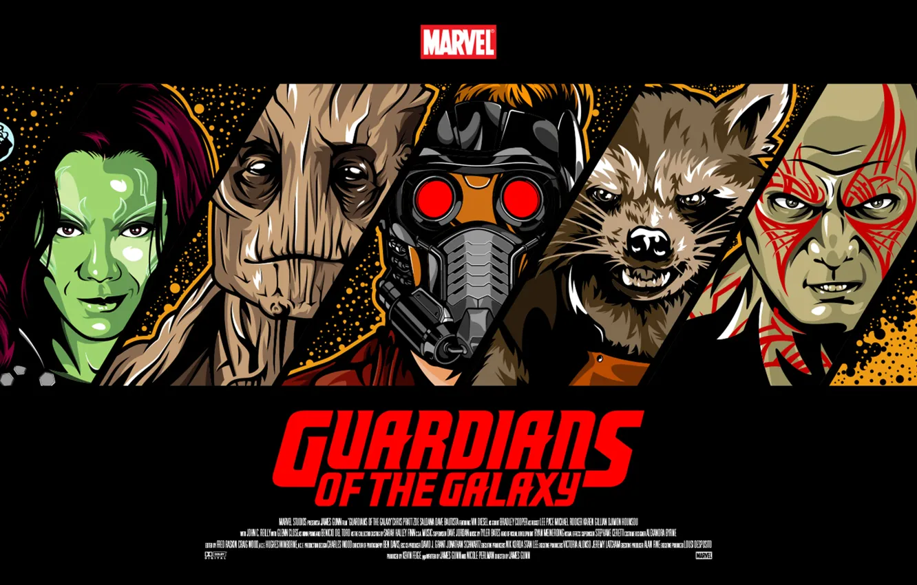 Photo wallpaper Rocket, Star-Lord, Guardians of the Galaxy, Gamora, Groot, Drax