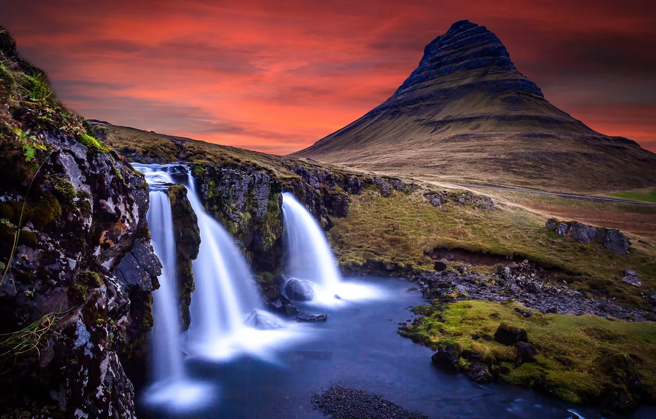 Photo wallpaper mountain, waterfall, Iceland, Kirkjufellsfoss