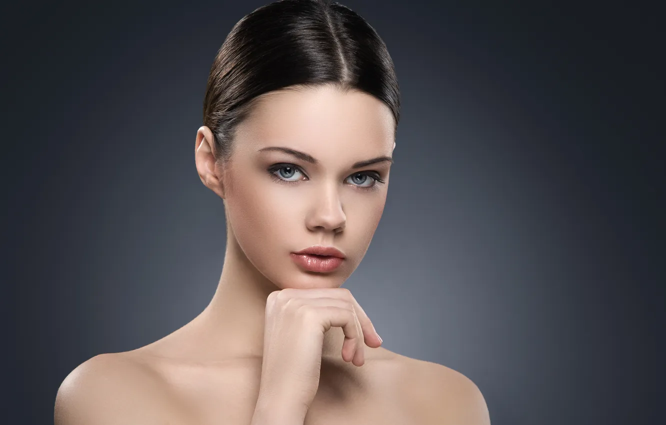 Photo wallpaper look, girl, background, hand, portrait, brunette, beautiful