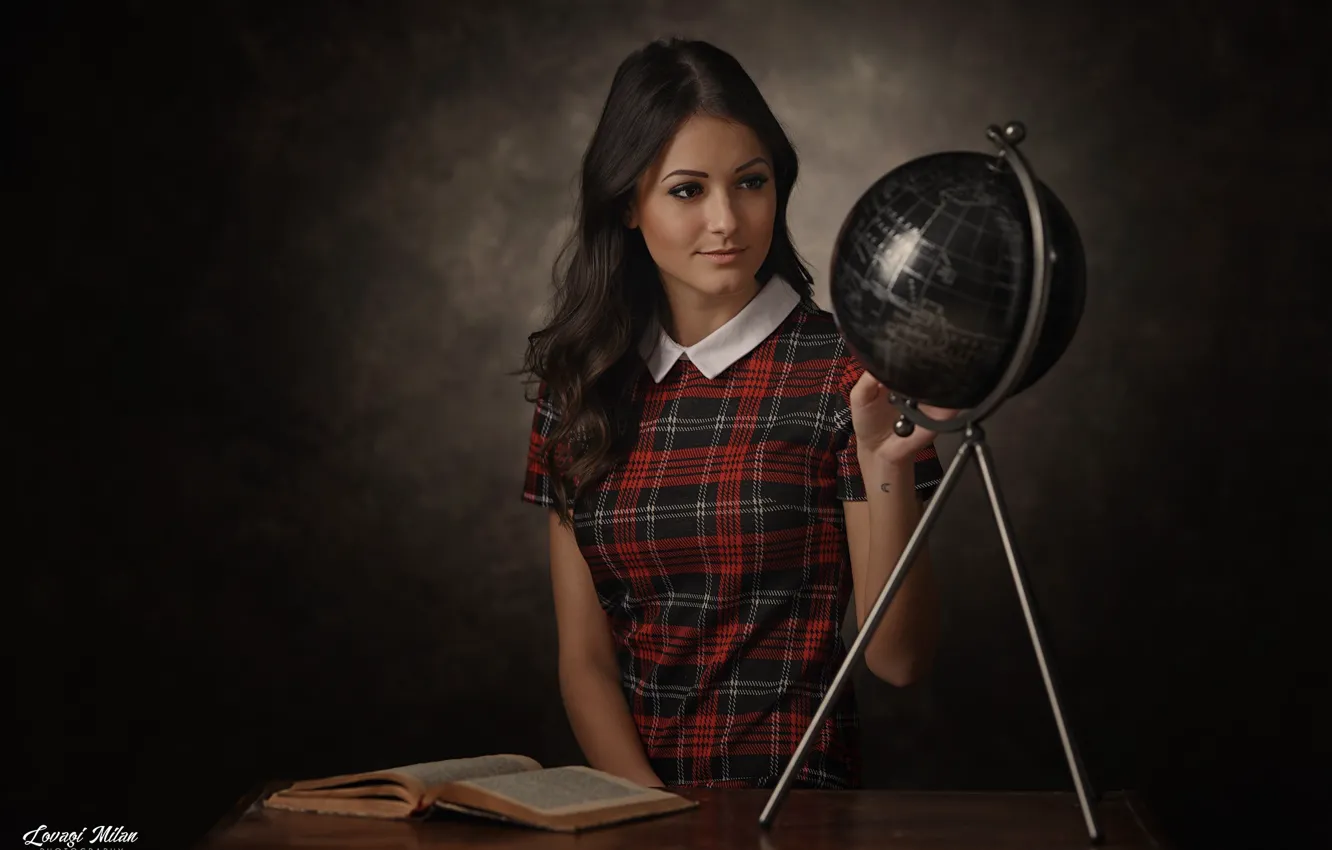 Photo wallpaper girl, background, book, globe, Knight Of Milan