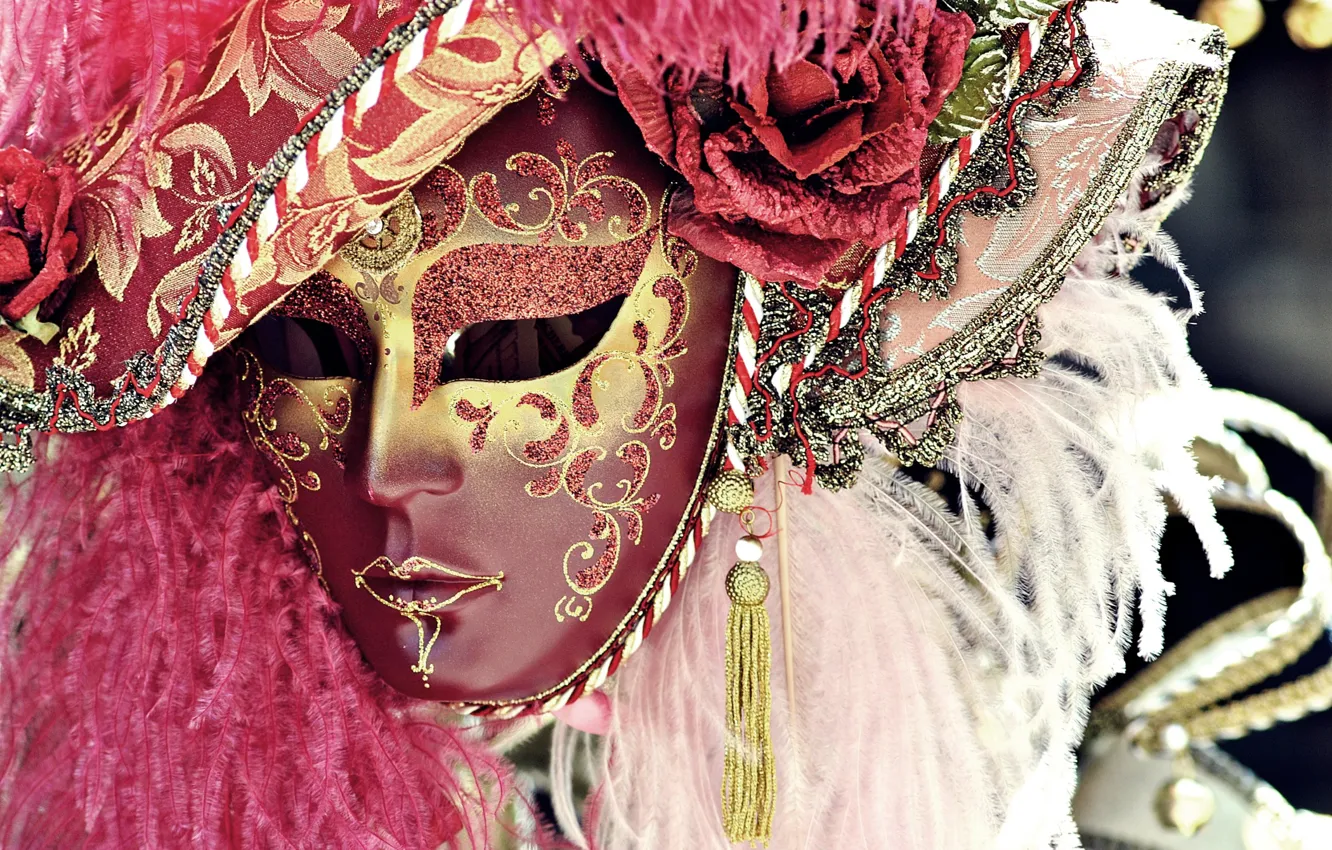 Photo wallpaper feathers, mask, carnival
