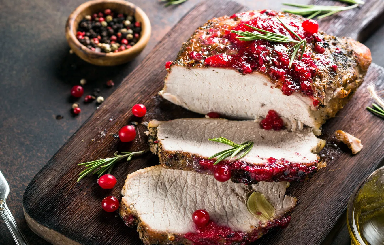 Photo wallpaper meat, spices, cranberry