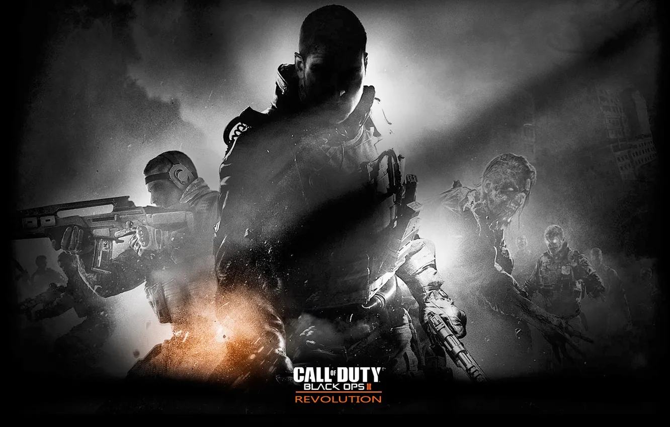 Photo wallpaper soldiers, weapon, cod, shooter, future, black ops 2, Revolutioncall of duty
