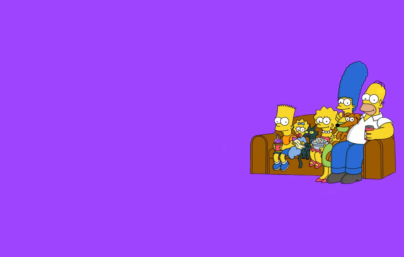 Photo wallpaper sofa, The simpsons, minimalism, purple background, The Simpsons
