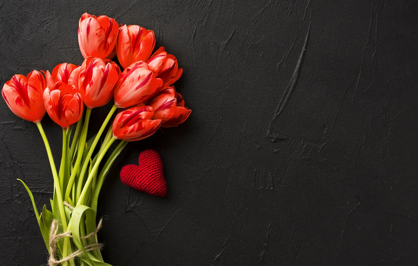 Photo wallpaper flowers, bouquet, hearts, tulips