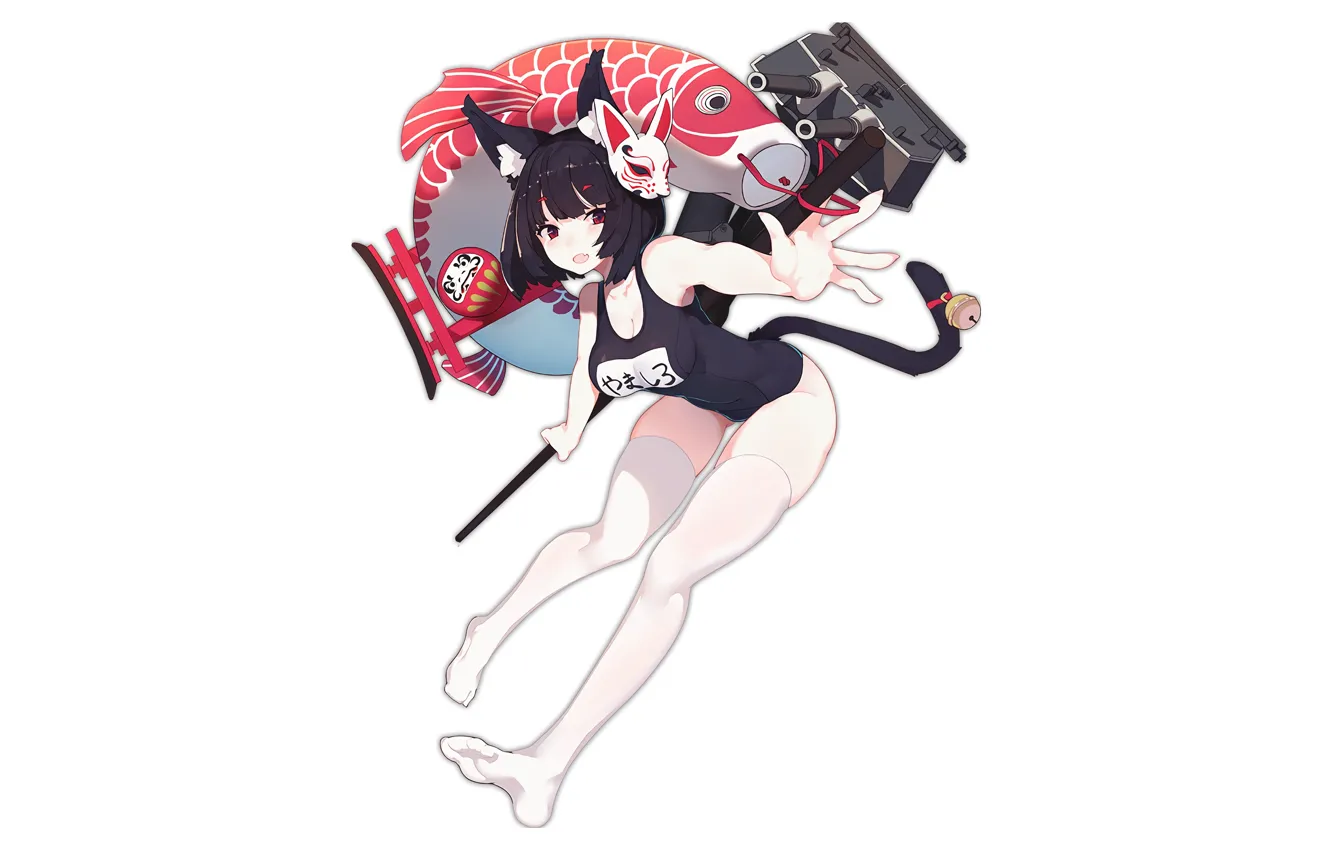 Photo wallpaper girl, sexy, cleavage, thighhighs, boobs, anime, beautiful, red eyes