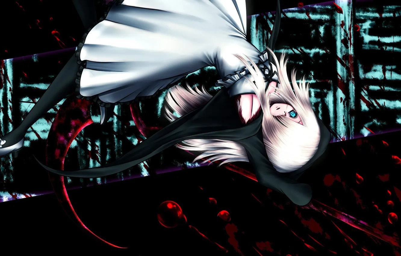 Photo wallpaper look, girl, flight, weapons, blood, braid, art, DropVery