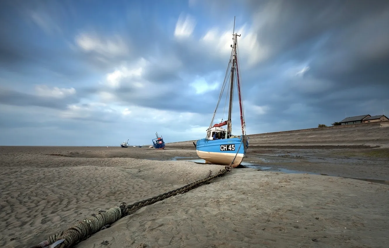 Photo wallpaper landscape, boat, stranded