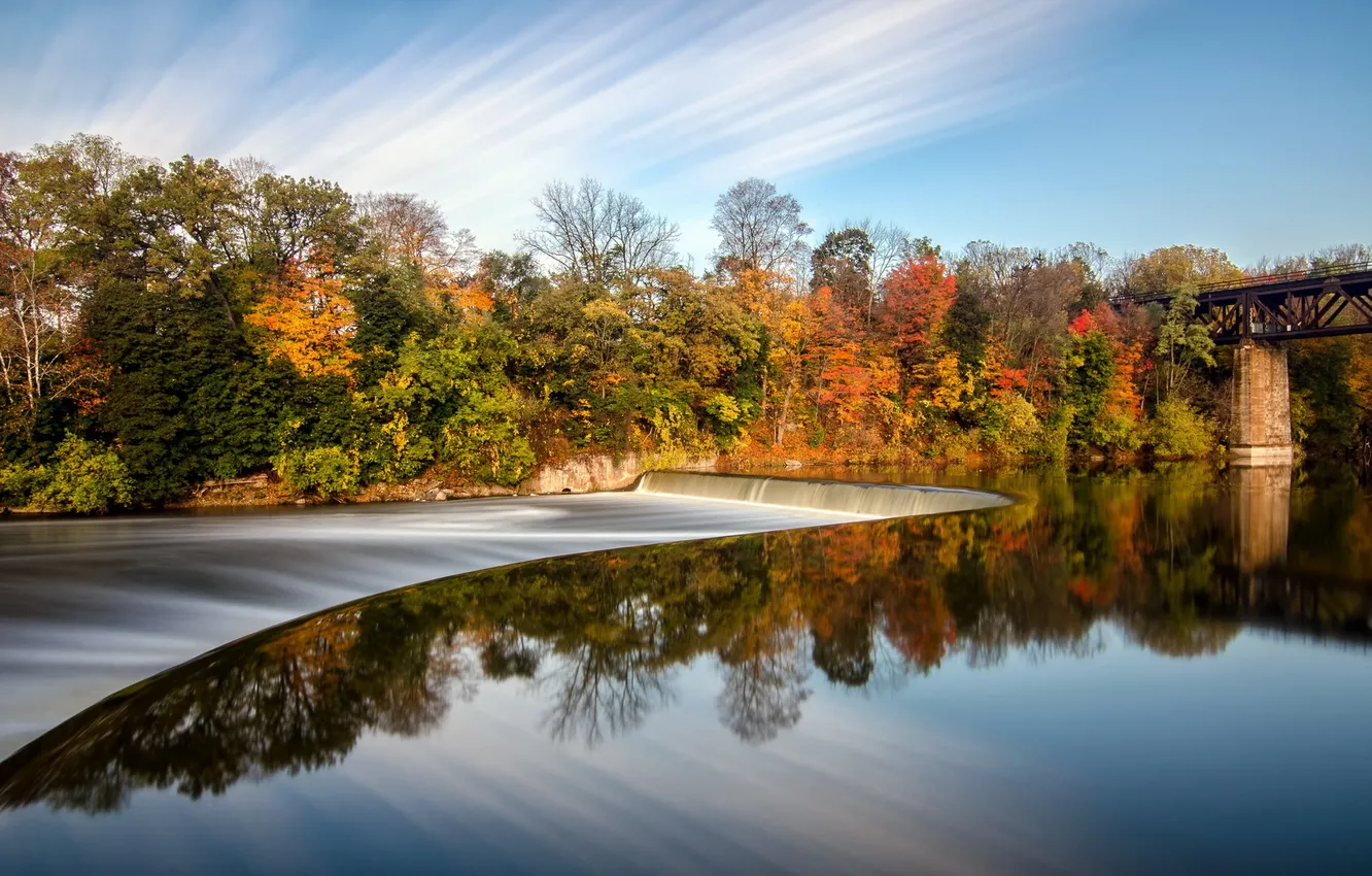 Photo wallpaper trees, autumn, reflection, Paris Dam