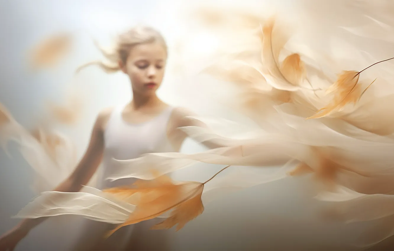 Photo wallpaper leaves, girl, the wind, ballerina
