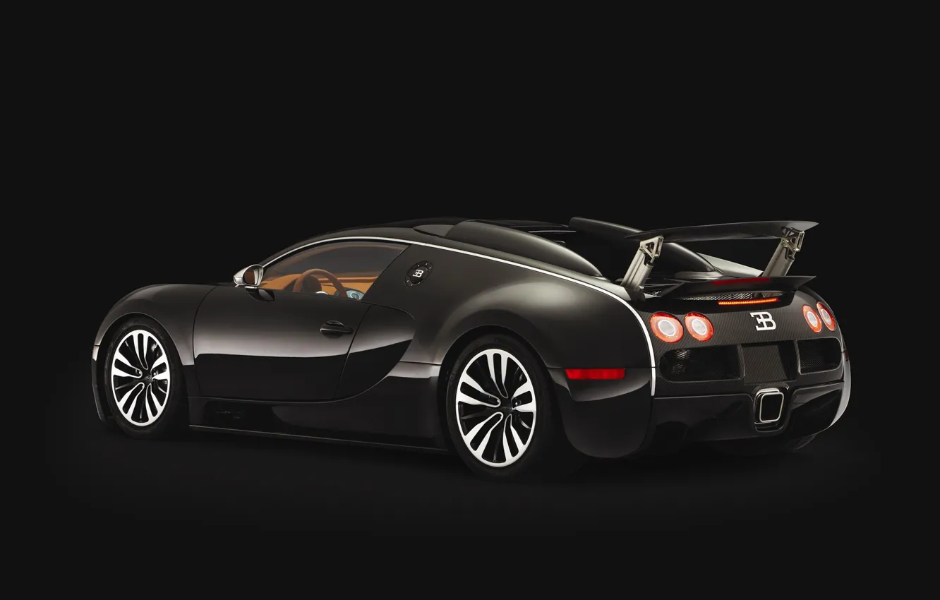 Photo wallpaper black, Veyron, bugatti, spoiler