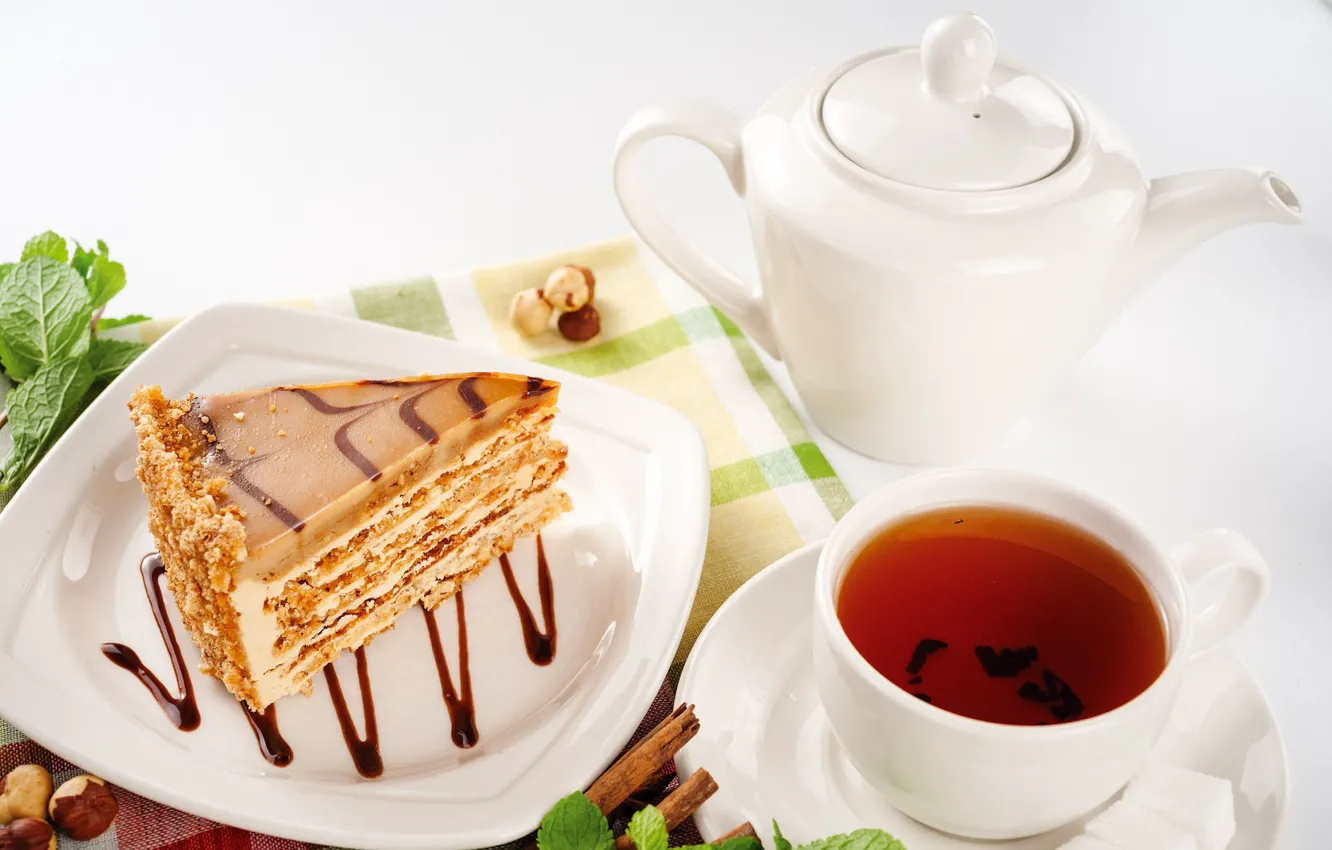 Photo wallpaper tea, chocolate, cake, dessert