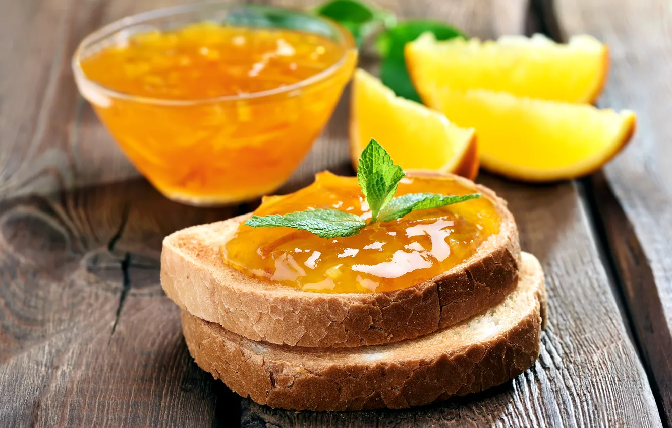 Photo wallpaper orange, food, bread, jam, sandwiches