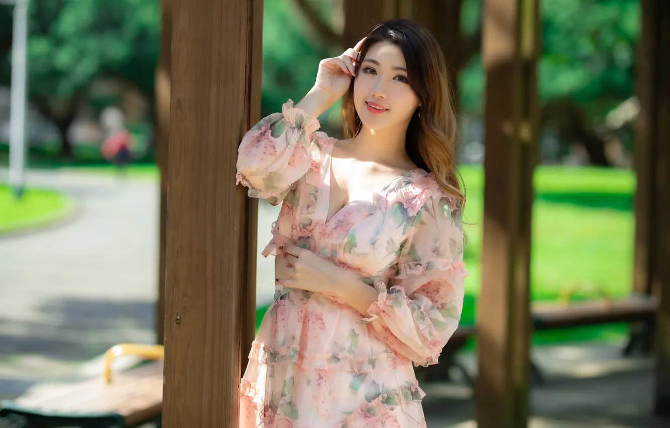 Photo wallpaper look, the sun, pose, model, portrait, makeup, dress, hairstyle