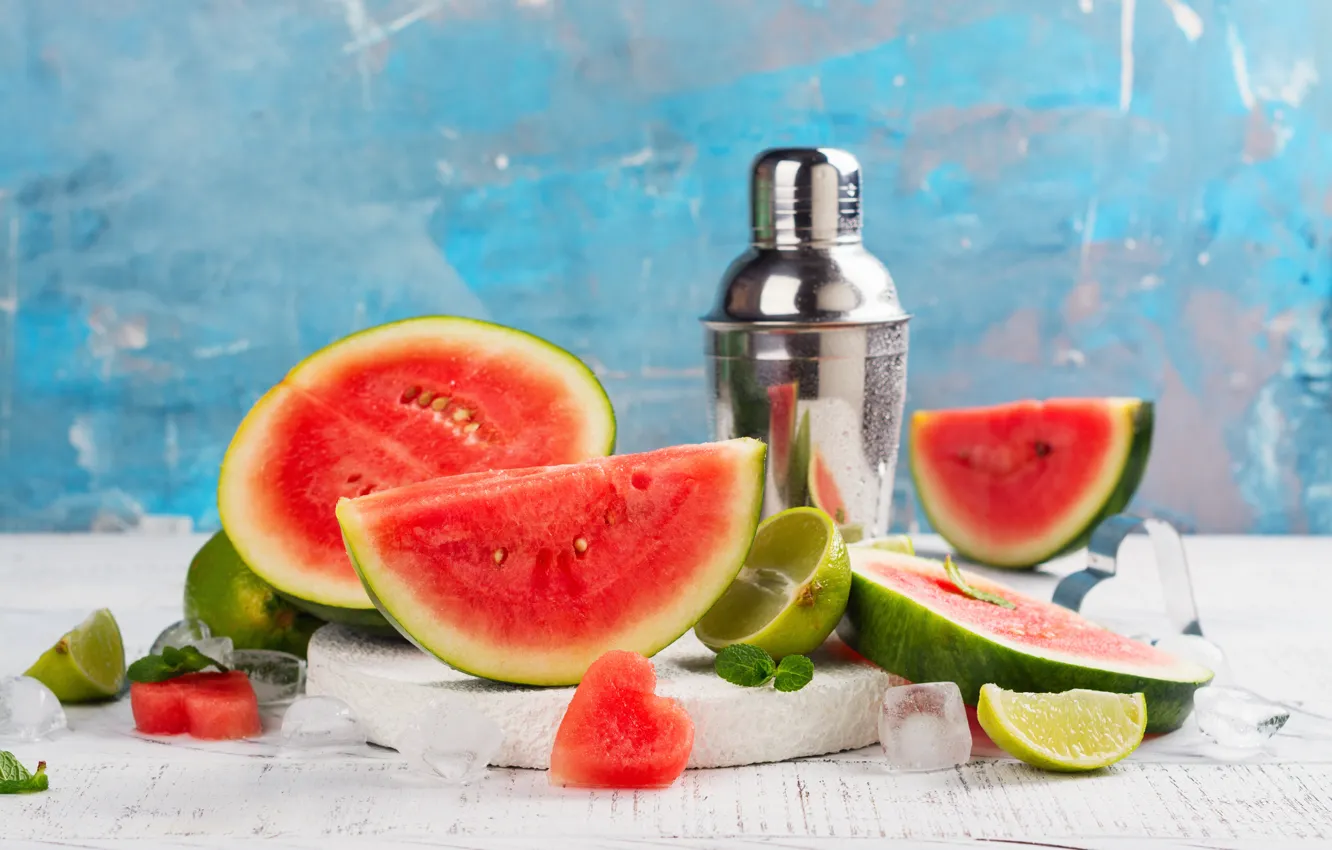Photo wallpaper ice, watermelon, cocktail, lime, drink, Stolyevych yulia