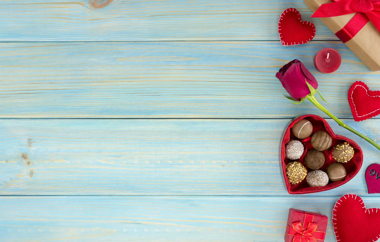 Photo wallpaper red, gift, chocolate, roses, candy, hearts, red, love