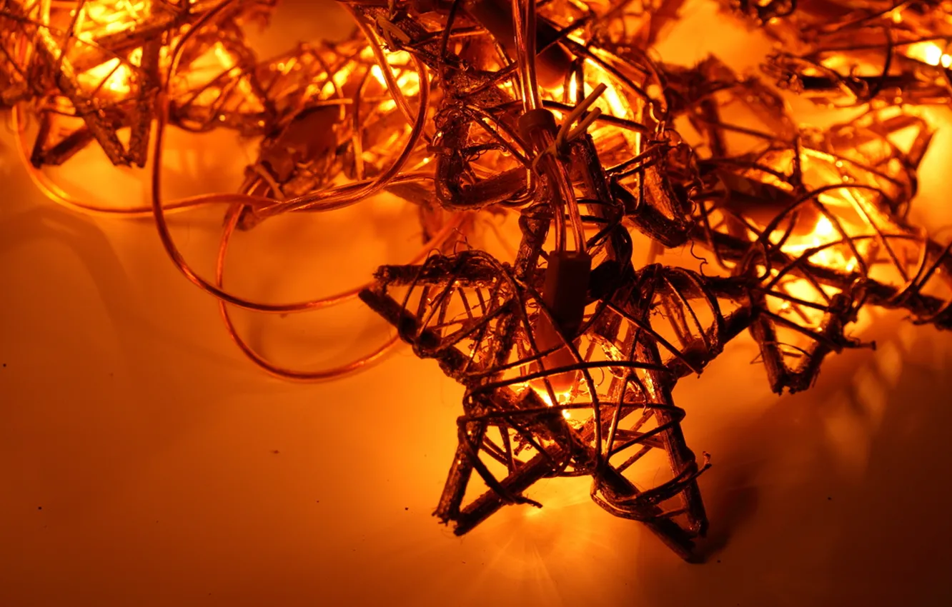 Photo wallpaper stars, holiday, new year, garland, light bulb, New Year