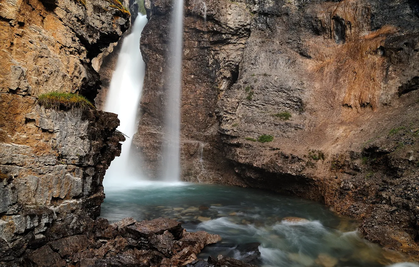 Photo wallpaper nature, river, rocks, waterfall