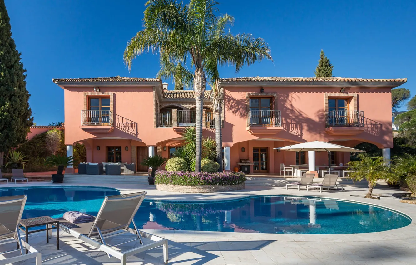 Photo wallpaper palm trees, Villa, pool, architecture, terrace, Villa in El Madroñal