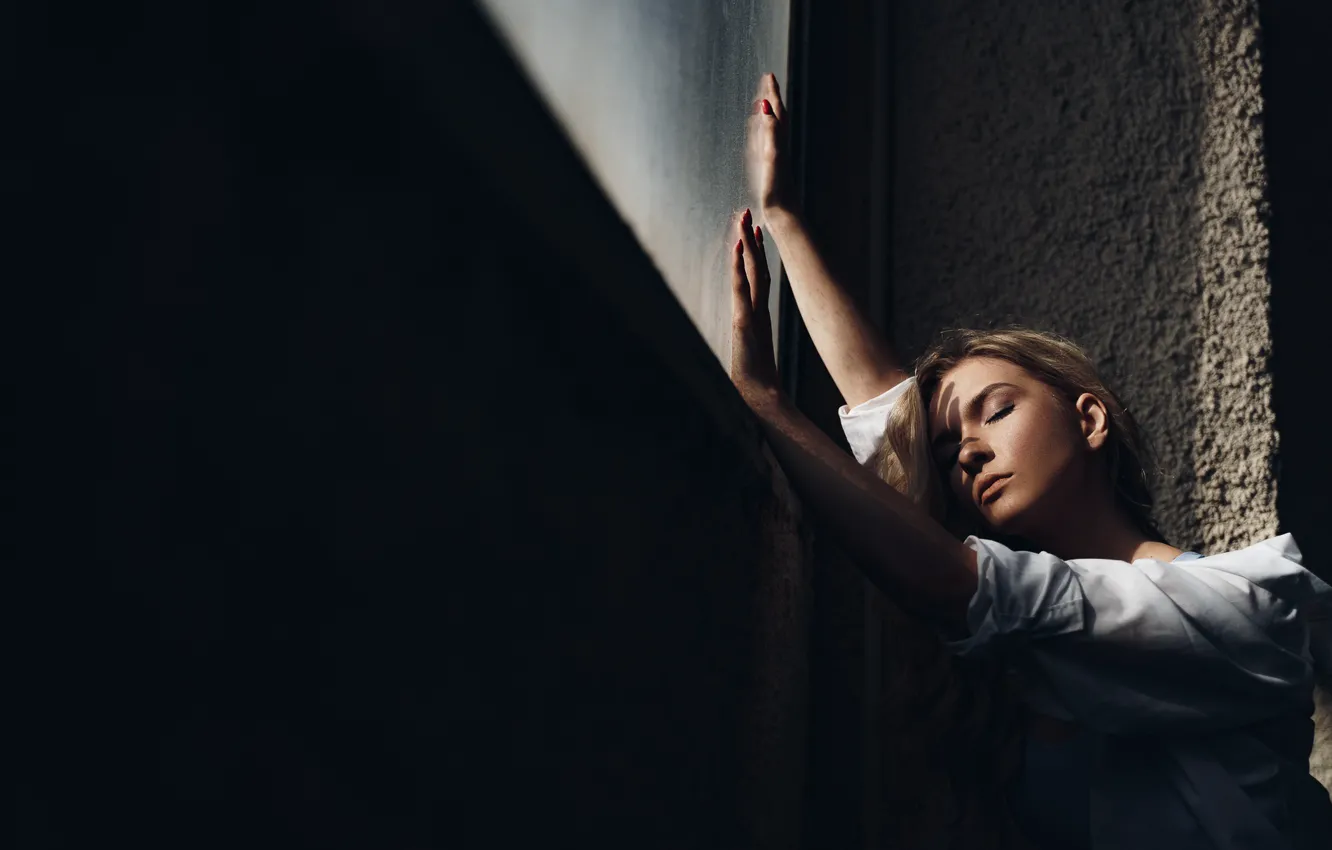 Photo wallpaper girl, face, pose, hands, window, closed eyes, Alexei Chelnokov, Anastasia Gorokhova