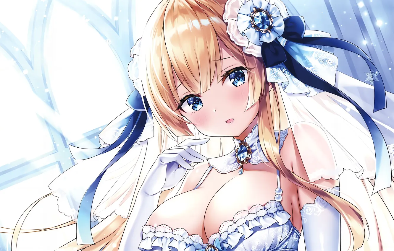 Photo wallpaper girl, sexy, lingerie, bra, cleavage, long hair, boobs, anime