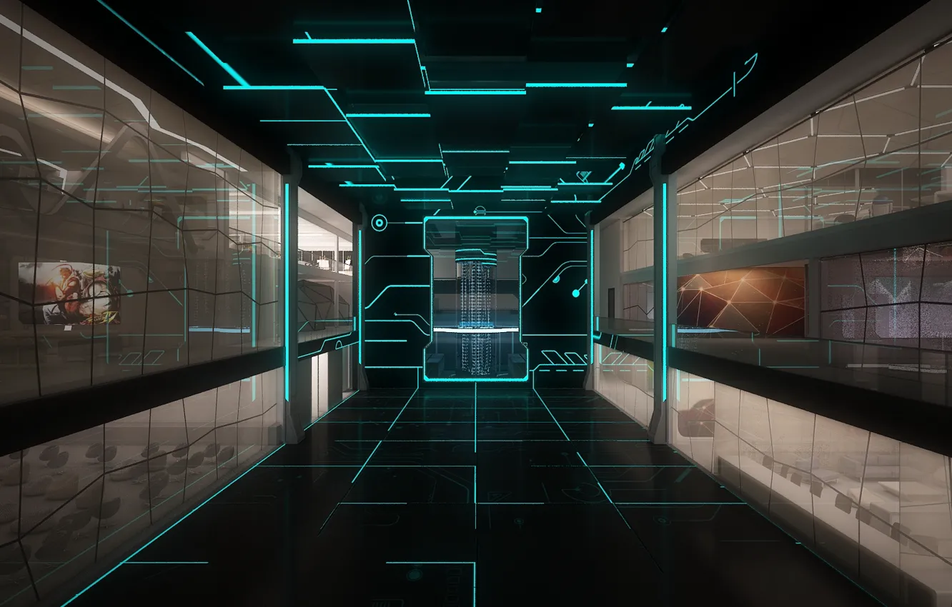 Photo wallpaper line, room, neon, backlight, art, monitor, the room, STELO