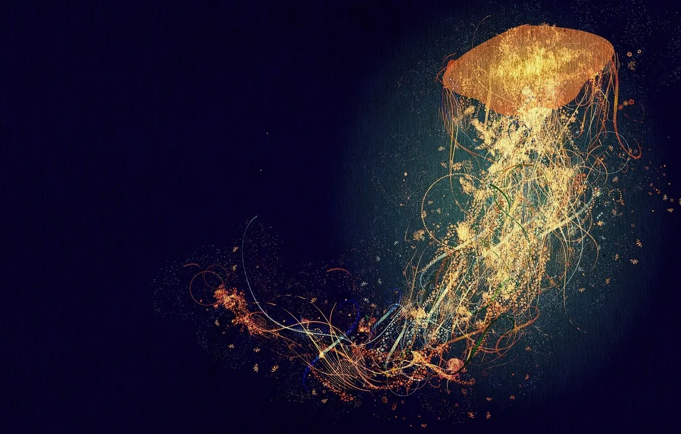 Photo wallpaper flowers, figure, jellyfish, tentacles