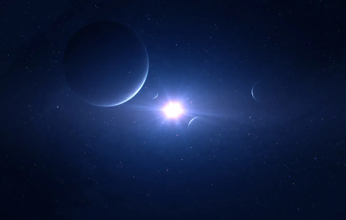 Photo wallpaper stars, light, planet, satellite, infinity